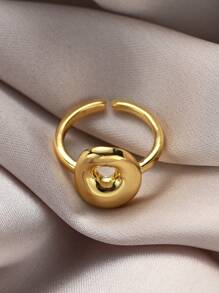 1pc Fashionable Gold 26 Letter A-Z Copper Gold Plated Retro Coin Style Adjustable Ring, Suitable For Women Daily, Beach, Party, Holiday Wear, Gift For Couple And Friends