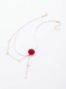Faux Pearl & Flower Charm Y Lariat Necklace Valentines,Mom,Mother,Mother's Day,Gift
