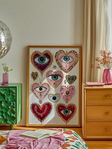1pc Canvas Wall Art Poster With Optional Frame, Gothic Evil Eye & Heart Shape Print Poster, Vintage Dark Maximalism Art Style, Suitable For Living Room, Bedroom Wall Hanging, Tabletop Display, Ideal Wall Art Home Decor Gift