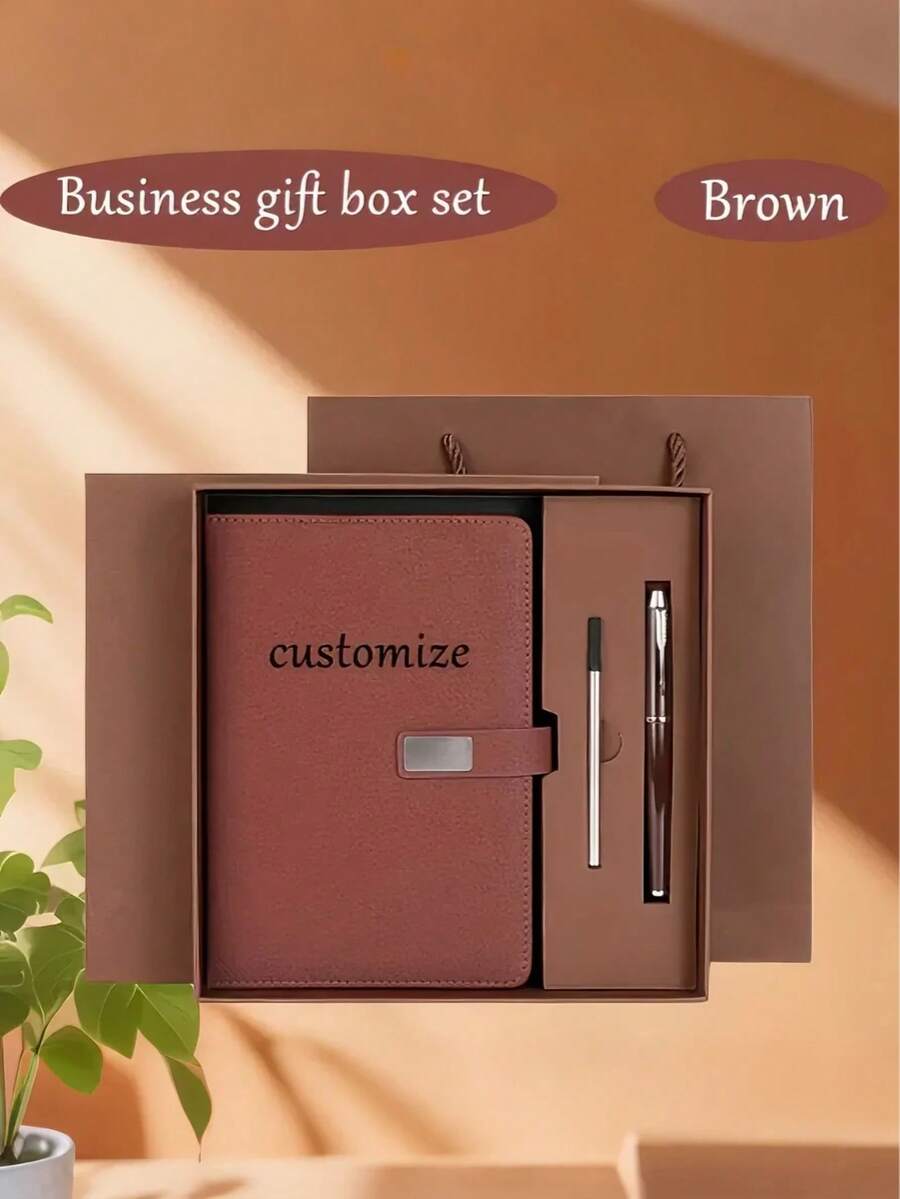 1set- Customized Personalized A5 Notebook Gift Set - High-End Red Business Stationery Box, Customizable Notebooks, Fashionable Metal Pens, And Refillable Ink Cartridges - Solid Color Theme, Blank Paper, Gift Bag Not Included, One-Click Customization Content - Multicolor - View 1