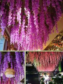 10 pièces Décoration florale suspendue en fleurs de glycine artificielles, convient pour mariage, fête, décoration de la maison, décoration florale murale/plafond verte. Parfaite décoration suspendue pour mariage, fête, anniversaire, rassemblement familial, Saint-Valentin, et un excellent cadeau. (Remarque - Si vous sentez une odeur de plastique à l'ouverture de l'emballage, veuillez le placer à côté pour la ventilation, cela n'affectera pas l'utilisation) - Multicolore - Voir 5