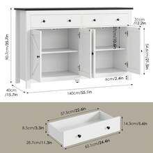 Homfa 55 Kitchen Sideboard Buffet Cabinet 4-Doors 2-Drawers Farmhouse Storage Cabinet With Adjustable Shelves White And Black - White+Black as pic - View 2