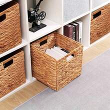 Giỏ đựng đồ đan bằng lục bình (1 cái/2 cái/4 cái), Giỏ đựng đồ đa năng cỡ lớn, Giỏ đựng đồ hình khối bằng mây, Thích hợp cho phòng khách, phòng ngủ, nhà bếp, ký túc xá, văn phòng, đựng mỹ phẩm, hộp đựng đồ, giỏ, hộp sắp xếp đồ, lưu trữ trong phòng, hộp đựng đồ, thùng rác, giỏ quà, hộp quà, giỏ quà, tủ treo tường, trang trí nhà cửa, phụ kiện nhà bếp - Màu be - Xem 3