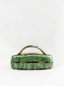 New European & American Style Women One Shoulder/Crossbody Bag, Asymmetric Shell Shape Acryllic Round Box Clutch, Fashion Handbag For Wedding And Evening Party - Army Green - View 4