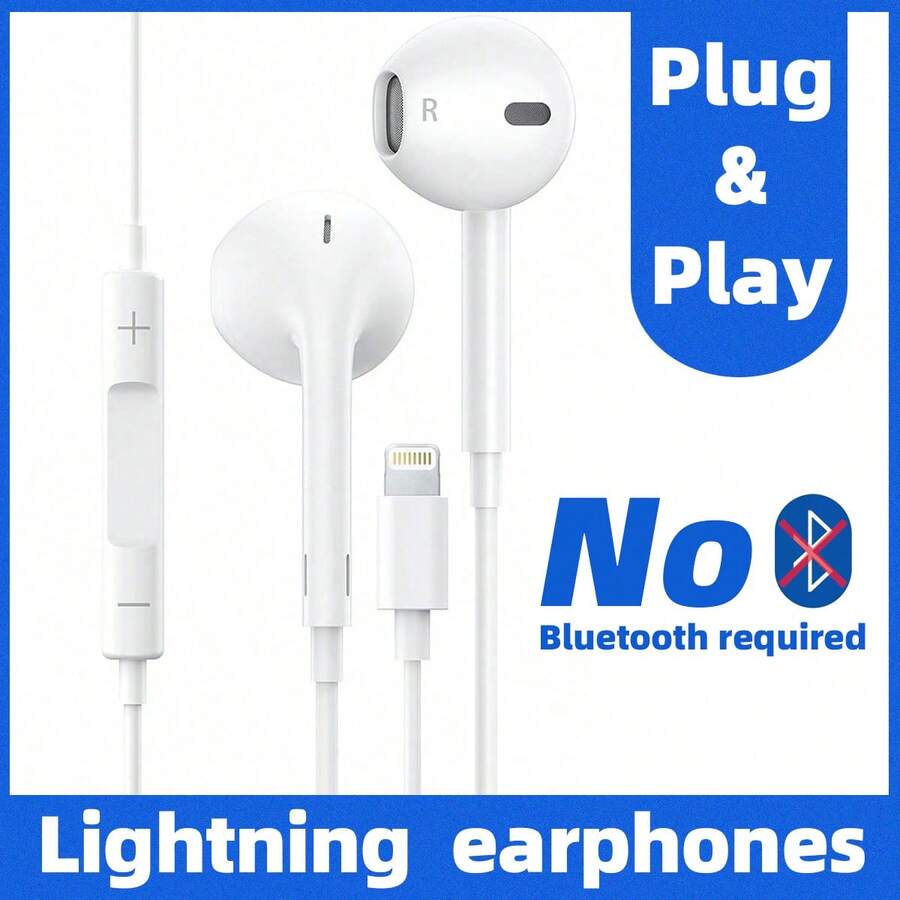 No Need To Connect Bluetooth, Plug And Play,Wired In-Earphone Compatible With Apple Lightning,Wired Headphones In-Ear Earbuds Earphones Compatible With Iphone/Ipad Lightning ,Wired EarPods Headphones With Lightning Connector, Wired Ear Buds Compatible With Iphone With Built-In Remote To Control Music