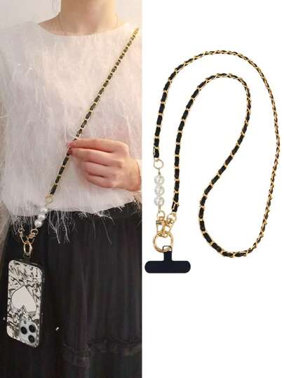 New Nordic Style Long Shoulder Strap With Metal Chain Women's Pearl Strap For Mobile Phone Or Bag, Fresh Fragrant Design Gifts For Mother, Family, Friends, Birthday, Holiday Phone Charm, Phone Chain