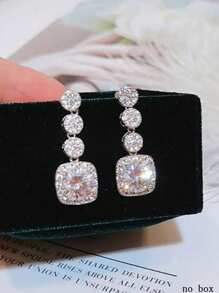 1 par de brincos brilhantes femininos pendurados com zircônia cúbica cor prata acessórios femininos requintados joias da moda para casamento