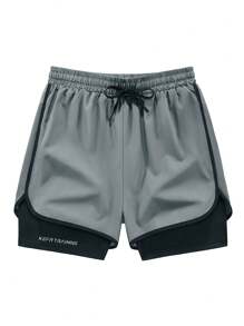 Short de sport unicolore pour le printemps et l'été, anti-frottement, short de sport à double couche pour hommes et femmes, course, gym extérieure, pantalon casual