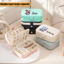 Caixa de joias personalizada e personalizável, dupla camada, grande capacidade, letra inicial personalizada, caixa organizadora de joias portátil para anéis, colares, brincos, estojo simples para joias, presente para namorada, mãe, madrinha