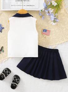 2pcs Girls Patriotic Outfit Set 2025 American Flag & Butterfly Tank Top With Pleated Skirt, Toddler Summer Clothes (Age 2-3,4-5,6-7Y)
