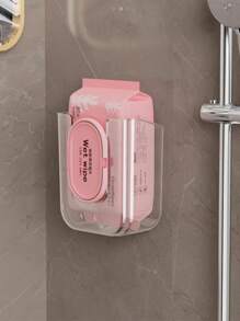1pc Easy Install Deluxe Square Plastic Tissue Paper Holder - Wall Mounted, No-Drill Bathroom Storage Box For Facial Tissues & Wet Wipes, Organizer, Dispenser