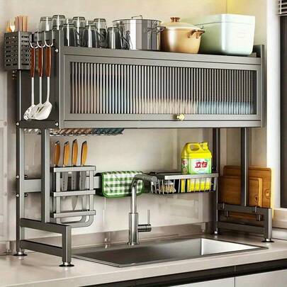 3 Tier Over The Sink Dish Drainer Rack Space Saving With Cover Organizer For Dishes Glasses Bowls Cutlery Tidy Kitchen Sink Shelf
