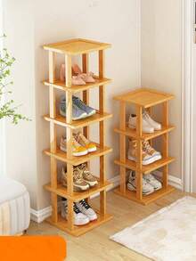 DIY Vertical Bamboo Wood Shoe Rack - Multi-Functional Vertical Storage Rack, Space-Saving Home Organizer For Various Rooms, Wood Board Structure - Multicolor - View 1