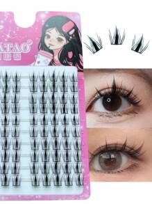 10 filas, 100 piezas de pestañas postizas en forma de oreja de trigo puntiaguda con tallo negro delgado, estilo muñeca gruesa, estilo diablo natural simulado