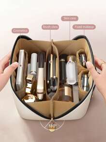 Large Capacity Travel Makeup Bag, Made Of PU, Stylish & Appearance, Portable Handheld Storage, Multifunctional Toilet Pouch