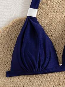 Conjunto de bikini de dos piezas con estilo europeo y americano nuevo para mujer, unicolor, lindo y sexy con espalda descubierta para playa y vacaciones de verano