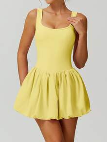 NcmRyu 1 件女士时尚瑜伽、跑步、网球、匹克球、高尔夫健身训练运动连衣裙 - 黃色 - 查看 9