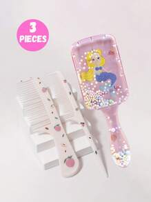 3pcs/2pcs Cartoon Hair Comb Set - Wet And Dry Combing And Styling Brush For All Hair Types, Durable ABS Plastic Handle, Perfect Gift Choice(Purple Unicorn Comb Pattern Random)