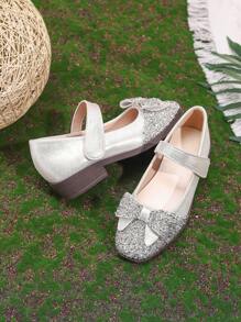 1 Pair Girls Fashionable High Heel Shoes With Bow Decor