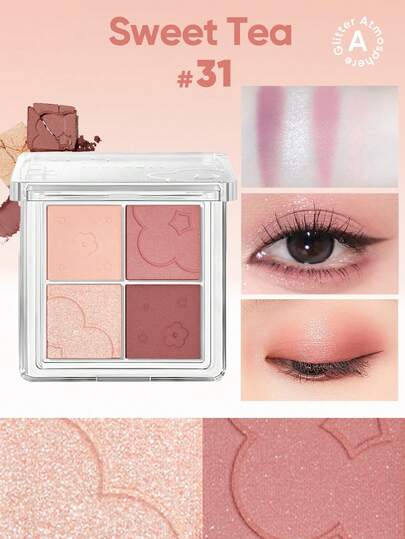 JUDYDOLL 4 色眼影盘，哑光闪光效果，持久，防水，防晕染，适合送礼、约会、户外、日常使用、派对、婚礼