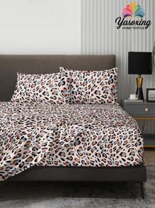 Conjunto de lençóis com estampa de leopardo azul-rosa e animal, 4 peças, fácil de cuidar, de microfibra macia, conjunto de lençóis com elástico floral (1 lençol liso + 1 lençol com elástico + 2 fronhas), conjunto de lençóis com elástico, tamanho king/queen, tamanho solteiro, lençol com bolso profundo, fronha de até 29 cm, macio, respirável, sem rugas, melhor para dormir, estilo hotel de luxo, presente para mãe, pai, amigo, roupa de cama para dormitório, roupa de cama para escola