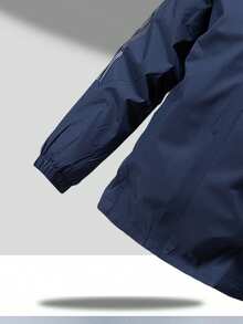 Men's Spring/Autumn Windbreaker Jacket, Hooded, 3-Stripe, Outdoor Sport Water-Resistant Casual Coat - Blue - View 7