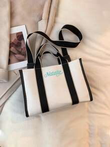 1pc Women's Personalized INS Multi-Functional Canvas Bag, Fashion Versatile Commute Shoulder Bag, Portable Multi-Pocket Storage Bag, Large Capacity Lightweight Tote Bag, Suitable For Moms, Simple Embroidered Messenger Bag, High-Quality Bridesmaid Gift, Suitable For Daily Use, Can Be Given To Family, Friends, Mothers As Mother's Day, Valentine's Day, Nurses Day, Teacher's Day, Christmas, Personalized Birthday Gift,School Supplies,Back To School,School Gift,For Office,For School,For Classroom,For Teacher Gifts,For University,For Colleague,For Dorm Rooms,For Teacher,For Boys And Girls,For Teenagers,Junior High School Students,Middle School Students,High School Senior High School Students,College Students,University Students,Freshman,Sophomore,Underclassmen