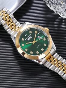 RICECGO RICECGO 1 pieza Reloj de cuarzo clásico para hombre - Estilo de negocio, esfera circular, pantalla de calendario dual, correa de acero inoxidable, movimiento de cuarzo, adecuado para uso diario, regalo ideal para cumpleaños u ocasiones especiales, regalo del Día del Padre