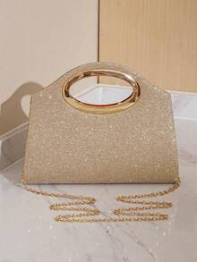 Lightweight Business Casual Rhinestone Decorated Bucket Bag Mini Drawstring Design, Transparent Faux Pearl Evening Bag, Charming, Elegant, Exquisite, Low-Key Luxury, Rhinestone Accents, Suitable For Party Girls, Women, Brides, Perfect For Parties, Evening/Banquet, Christmas Party Dresses. - Champagne - View 6