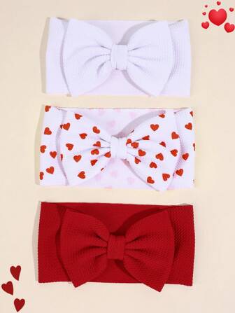 3 st juldekorationer hjärtmönster rosettpannband, nylon andningsbart och bekvämt hårband, modehåraccessoarer för baby spädbarn nyfödd festpresenter
