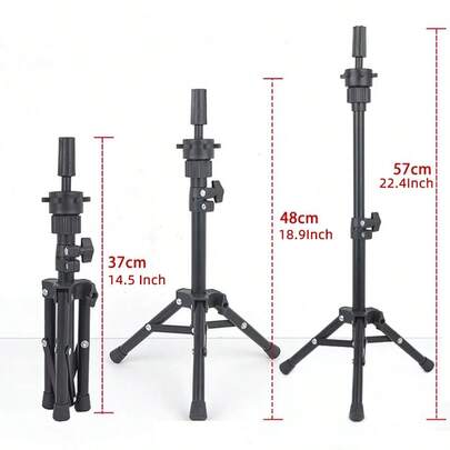 假发支架三脚架，适用于美发师练习造型展示，真人发模特头，美容娃娃训练头，可调节金属支架