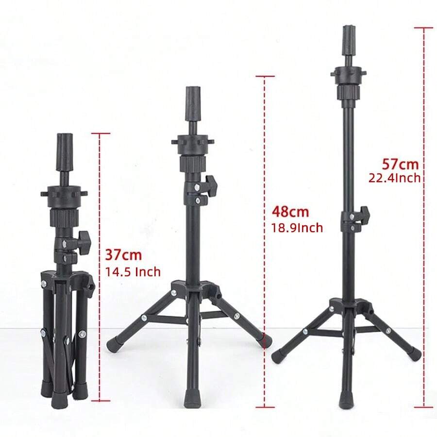 假发支架三脚架，适用于美发师练习造型展示，真人发模特头，美容娃娃训练头，可调节金属支架
