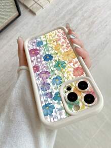 1pc Gradient Floral Pattern Camera Lens Protection Thick Shockproof Milky White Phone Case Suitable For IPhone 11 Pro Max/12 Pro Max/13 Pro Max/14 Pro Max/15 Pro Max/16 Plus/16 Pro Max, 16E, Galaxy A55/A15/S24 Ultra, Redmi, OPPO/Realme, VIVO, Infinix, Honor, MOTO, OnePlus