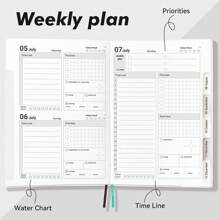 1pc 2025-2026 Planner A5 Notebook,204 Sheets 408 Pages English Planner 80 GSM Weekly Monthly Plan Planning Schedule Self-Discipline Diary Available For Students And Adults Back To School Season