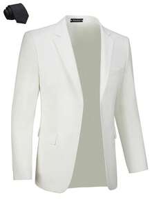 Furuyal 男士两件套西装外套，纯色西装外套领带套装，长袖，双排扣修身款/单排扣款，适合旅行、婚礼、派对、商务、舞会等场合，象牙白，尺码 XS-3XL - 白色 - 查看 3