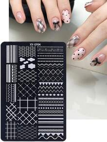 1/2/3pcs Animal Print Pattern French Nail Art Stamping Plate Leopard Snake Zebra Stripes Summer Nail Stamp Template Stencil Grid Print Geometry Stainless Steel Reusable Manicure Tools DIY Salon Nail Supplies - Silver - View 6