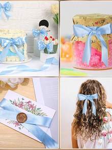 22m/Roll Pink/Blue Satin Ribbon, Solid Color Light Pink/Blue Ribbon For Valentine's Gift Wrapping, Hair Bows Making, DIY Crafts, Floral Bouquets, Wedding Parties, Baby Shower, Cake Decorations - Multicolor - View 10