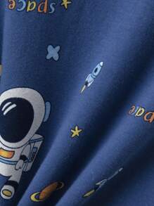 Set de 6 piezas de pijama corto con estampado de dinosaurios de dibujos animados y color de contraste, de manga corta y pantalones cortos, ropa de casa ligera de algodón para niños pequeños