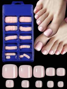 100Pcs Toe Nail Tips Short Square Full Cover Acrylic Press On Toenails Nude Pink Artificial French Toenails For Women Toenails Diy Art Design Nail Salon Nail Supplies Nails - Baby Pink - View 1
