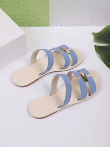 Sandalias planas de estilo vintage de PU mate al estilo europeo y americano, diapositivas casuales y versátiles para la playa adecuadas para adolescentes, verano, escuela, vacaciones y playa, estilo romano para damas