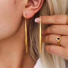 S SHOPBOHO 1 par de pendientes con colgante en forma de lágrima, pendientes grandes dorados exagerados de acero inoxidable, moda de nicho asequible