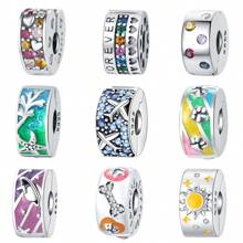 MISEFF 1 Pc Genuine S925 Sterling Silver Charm Synthetic Zirconia Fixed Clip Locator Clasp Pendant Suitable For DIY Bracelet Necklace Luxury Fine Jewelry Making Ladies Birthday Gift For Friends
