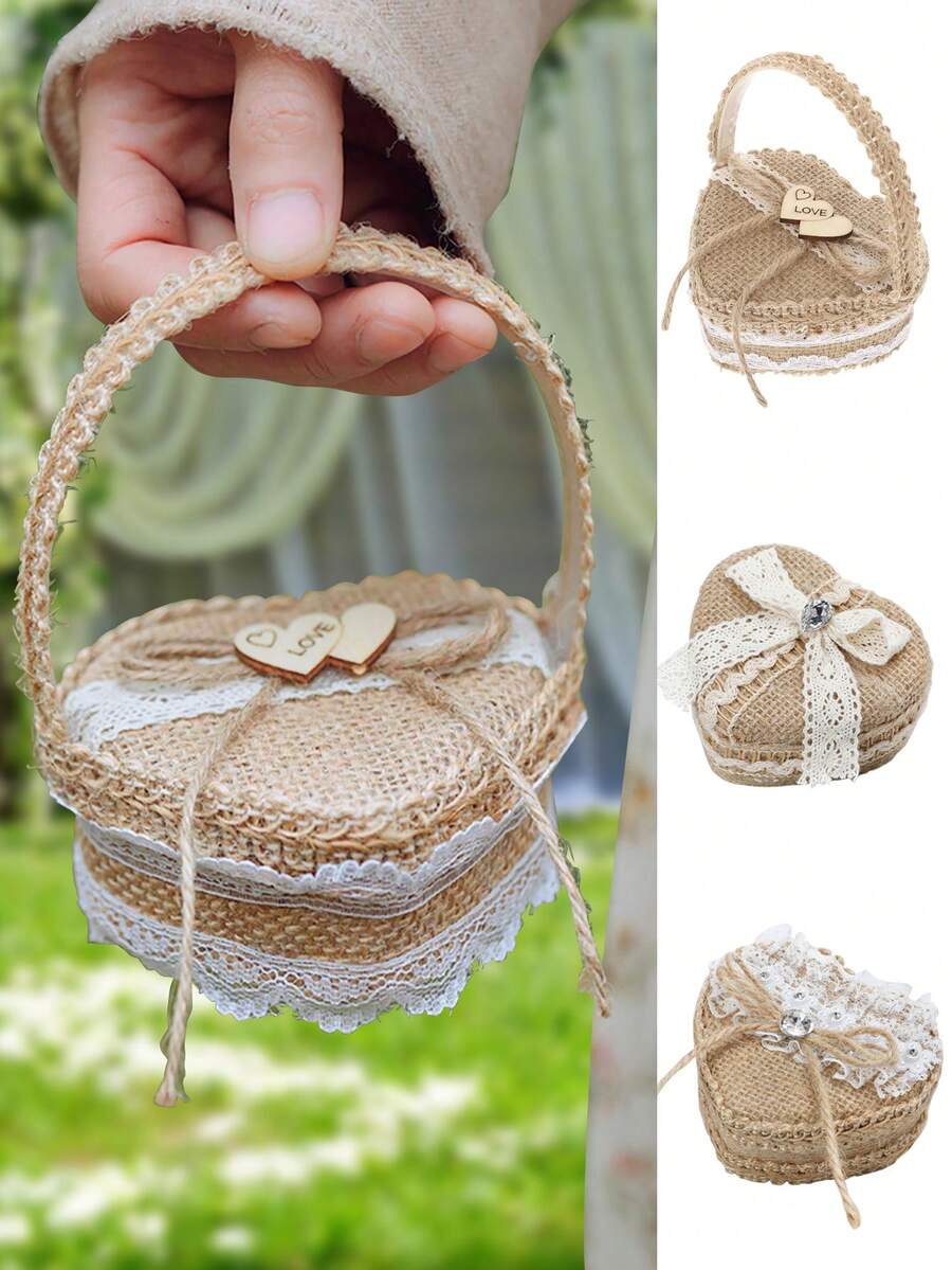 戒指盒求婚结婚情侣订婚珠宝戒指盒女士收纳篮首饰盒精致戒指篮戒指盒创意戒指篮布艺