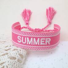 1 pièce Bracelet charm brodé vintage "ÉTÉ", bracelet d'amitié style bohème plage, convient pour la famille, les amis, les étudiants, les cadeaux de vacances, les fêtes de plage, les accessoires de voyage