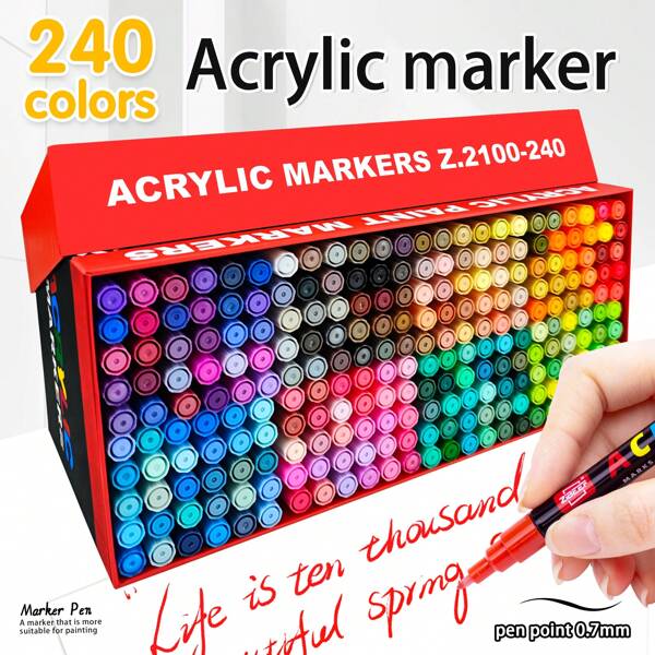 Hard Tipped Pen Tip Push-Type Fine-Tip Acrylic Markers, 240 Colors/168 Colors/120 Colors/84 Colors/60 Colors/36 Colors. Learn Professional Painting, Drawing, Hooking, And Edge Color Acrylic Markers 1.0mm Line Drawing Pens Waterproof And Stackable Colors Diy Graffiti Coloring Cloth /Wood /Metal/ Plastic /Glass /Ceramic /Stone/Shoes School Supplies,Back To School