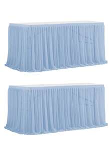 1 pieza Falda de mesa de poliéster, apta para mesas rectangulares, resistente a las arrugas y fácil de limpiar con volantes, ideal para mesas de pastel de cumpleaños, banquetes, bodas, despedidas de soltera y diversas celebraciones - Multicolor - Ver 34