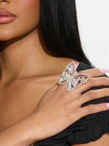 1 Stück eleganter Schmetterlings-Design Strass Insekten-Ring, vielseitiges Accessoire