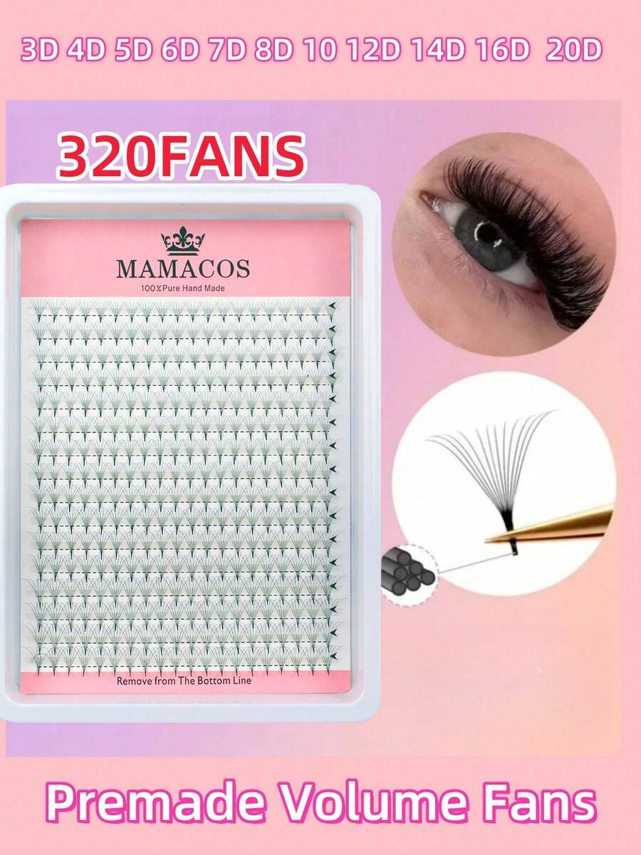 MAMACOS 320 Fans C/D Curl Premade Volume Fans 3D 4D 5D 6D 7D 8D 10D 12D 14D 16D 20D Individual Lashes Extension Pointy Stem Faux Minklash Clusters,Eyelash Clusters,Individual Eyelashes,Lashes,Fake Lashes - C - View 1