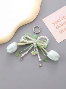 Series Tulips Faux Pearls Bows Bags Pendants Fresh And Simple Flowers Mobile Phone Accessories For Women