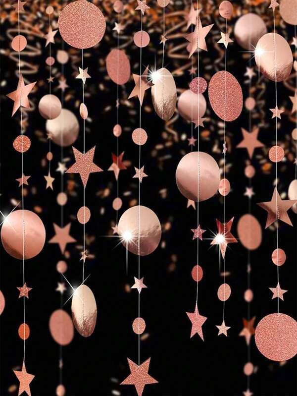 1 Set 4m Party Star Shaped Sequin Garland, Metallic Rose Gold And Gold Shiny Star Hanging Decoration, Suitable For Birthday, Wedding, Graduation Decoration